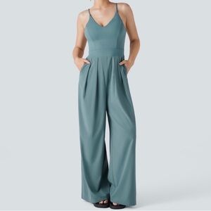 HALARA NWT Wide Leg Quick Dry Resort Slip Jumpsuit in Stone Blue Women’s Large P
